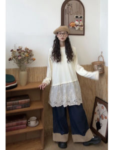 เสื้อยืดผู้หญิงสไตล์ฝรั่งเศส กระโปรงทรงเอ ชั้นใน ทรงหลวม แขนยาว ปกติ คอปกครึ่งตัว เสื้อผ้าทำงานฤดูใบไม้ผลิ