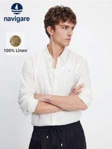 Navigare | Mens Linen Loose Long Sleeve Shirt White