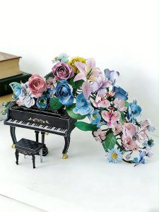 3D Metal Puzzles Piano With Flower Model Kits Artificial Flowers Metal Building Blocks DIY 3D Puzzle Birthday Valentines Day Gift for GirlFor Age 14+