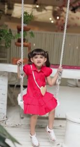 Two Mix Dress Anak Cewek Aplikasi 2 Bunga Lucu Bahan Katun Usia 1-8 Tahun 4118 4338