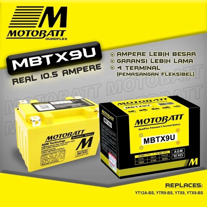 AKI ACCU KERING 12V 105 AMPERE MOTOBATT MBTX9U ORIGINAL UNTUK