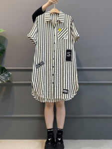 Váy Sơ Mi Kẻ Sọc Tay Ngắn Mùa Hè Mỏng Thời Trang Phong Cách Hàn Quốc Đa Năng Cho Nữ Váy Công Sở Thường Ngày Dài Vừa Phải