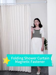 Folding Shower Curtain Thicken Waterproof Hanging Curtain Set Mildew Proof with Hooks Bathroom Curtain