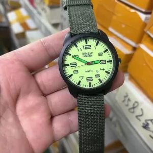 Xinew | XINEW Đồng Hồ Thạch Anh Nam Chính Hãng Màu Đen Thể Thao Thông Thường Dây Nylon Phong Cách Quân Đội Hiển Thị Ngày Vỏ Hợp Kim Mặt Số Tròn Quà Tặng Cho Học Sinh