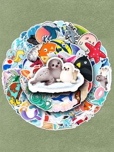Adorable Ocean Animal Stickers 100 Pcs Childrens Cartoon Creative Doodle DIY Decorative Album Diary Notebook Water Cup Laptop Skateboard Helmet Milk Tea Cup Waterproof Movable Decals