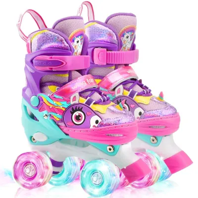Unicorn Childrens Roller Skates for Girls Boys Skates for Children with Luminous Wheels Sizes Adjustable Quad Roller Skates for Beginners