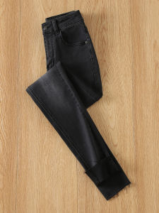 La Chapelle Grey Smoke High Waist Slimming Denim Jeans Womens Stretch Fitting Trousers Vintage Washed Zipper Closure