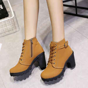 ส้นสูงหนังกลับรองเท้าที่ขายดี: รองเท้าส้นสูงที่สุดในประเทศไทย สีเหลือง สบาย