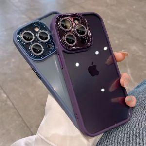 Rivel With Lens Film Glitter Transparent Hard Anti-fall Phone Case For iPhone 16 15 14 Pro Max Plus 16e 13 Pro Max 12 Pro Max 11 Pro Max Luxury Fashion Dark Purple Phone Casing Bling Shockproof Cover With Diamond Lens Camera Protection Shell