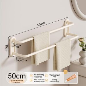 Bathroom Towel Rack Single Rod No Drilling Space Aluminum