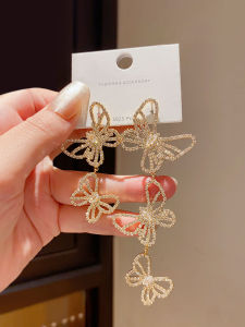 Asymmetric Butterfly Tassel Earrings Womens Luxury Long Diamond Zirconia Elegant Fashion Jewelry Alloy Embedded Artificial Gem