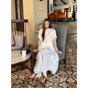 Tencel Cotton Design Short Sleeve Asymmetric Hem Skirt Set