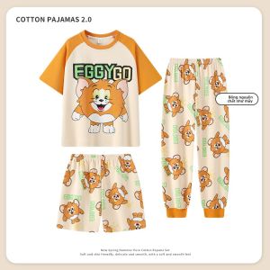 MiiOW | Bộ đồ ngủ cotton mùa hè cho bé trai MiiOW Round Neck Short Sleeve Breathable không dính mồ hôi Ba mảnh Quần short mặc nhà