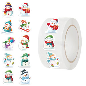 500pcs Childrens Christmas Rewards Stickers Roll Cute Cartoon Snowman Clipboard Festivals Gift Decoration Pattern Labels