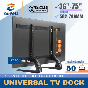 Zeno Z520 32"-75" Universal Table Top TV Stand Mount for 32 36 40 42 43 49 50 55 60 65 70 75" LCD LED Flat/Curved Screen TVs 3 Level Height Adjustable TV Iron Legs Strong TV Base Holds up to 50kg Max VESA 600x400mm