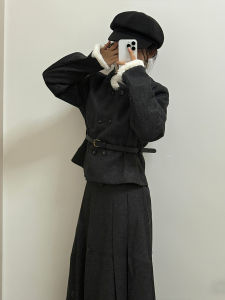 XUECAIQI | Wealthy Heiress Style High Waist Fur Collar Tweed Outerwear Skirt Set New