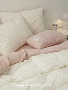 Made Bedroom Zwow Niche Style Texture Polka Dot Jacquard Three-Dimensional Color Wire Young Adult Pink Barbie Bedding Bed Four-Piece Set