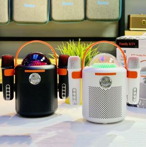 Y-11 Family KTV Portable Wireless Shocking Bass Colorful LED Lights Bluetooth Speaker with Two Wireless Microphone