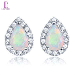 Lohaspie Jewelry Genuine Solid Sterling Silver 925 Stud Earring Natural Opal Stud Earring Opal Stone Original Silver Earrings 925 Original Opal Earring For Women Silver Jewelry