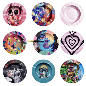 Bar Cigar Round Ashtray Tobacco Herb Metal Cigarette Rolling Tray Smoking Accessories Creative Personality Mens Gadgets