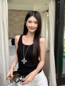 SHUOMENG | Ice Silk Knit Vest White Sleeveless Top