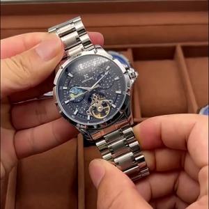 Mens Automatic Mechanical Tourbillon Watch Luminous sapphire Crystal Glass Screw down Crown 30M Water Resistant 41MM Large Dial