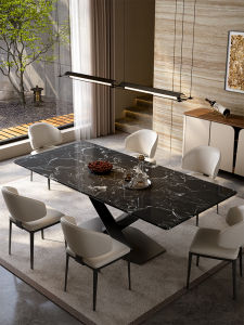 DELIANSHANGPIN | Luxurious Black Rose Marble Italian Elegant Rectangular Dining Table