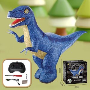 Kids 2.4GHz Remote Control Inflatable Dinosaur Electric Walking 360° Rotatable RC Dino Wireless Interactive Play Toy Gift