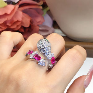 Fashionable Snake Ring Set Embedded Red Corundum Heavy Work Spring Diamond Embedded Small Snake Bracelet And Ring Jewelry Set