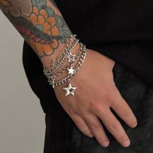 Salircon 4 Pcs/Set Punk Silver Color Hollow Pentagram Charms Bracelet Men Y2K Metal Chain Bracelet Couple Jewelry Accessory Gift