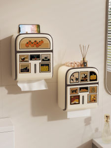 Vintage Style Wall Mounted Tissue Box Kitchen Bathroom Waterproof Toilet Paper Holder Home Use No Drilling Required Paper Roll Tube Box