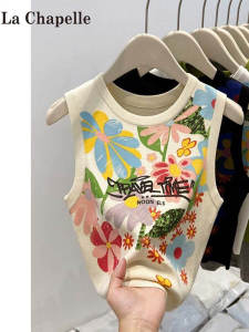 La Chapelle Graffiti Print Sleeveless Knitted Vest Womens Summer Outdoor Wear Design Slim Fit Short Top Fashion Commute Style