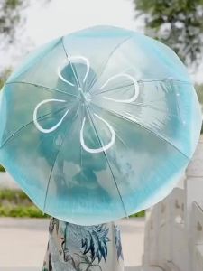 Japanese Style Fantasy Sea Moon Jellyfish Transparent Umbrella Automatic Long Handle Thickened Anti-Small Fresh