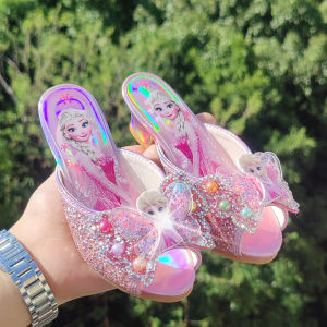 รองเท้าสลิปเปอร์คริสตัลสําหรับเด็ก รองเท้าเจ้าหญิงส้นสูงสําหรับเด็กสาว ของขวัญวันเกิดทันสมัยพร้อมส้นแว่นและปลายเปิด