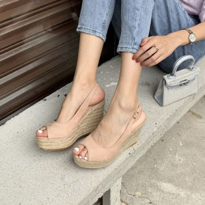 Peep Toe Thick Sole Hemp Rope Braided Wedge Sandals 9CM