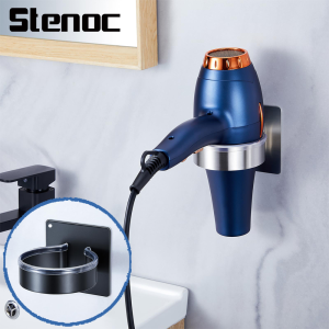 Giá Đỡ Máy Sấy Tóc Gắn Tường Bằng Nhôm Đen/bạc Tự Dính Để Đồ Trong Phòng Tắm Dùng Để Đựng Máy Duỗi Tóc Và Dụng Cụ