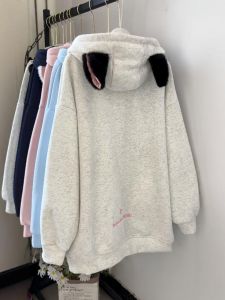 Áo Khoác Nỉ Dày Lót Lông Cừu Rộng Rãi Phong Cách Hàn Quốc Cho Nữ Mùa Thu Đông Thường Ngày Đa Năng Thoải Mái Thời Trang Áo Nỉ