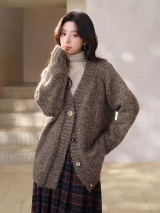 Vintage Wool V-Neck Loose Knit Cardigan Winter Warm