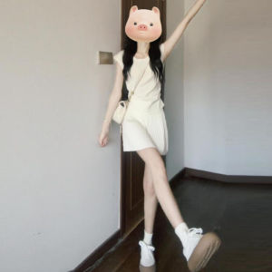 CHANGTONG | Bộ đồ hai mảnh phong cách ngọt ngào đầu tiên Bộ váy xếp ly cotton cổ tròn mùa hè 2024 dành cho nữ tuổi từ 18-25