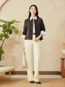 YINER | Stylish Commuter Real Leather Micro Cocoon Jacket