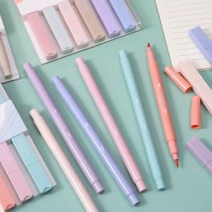 6pcs Double Head Soft Tip Pastel Color Highlighter Set Vintage Light Colour Marker Journal Pen Stationery 莫兰迪荧光笔文具学生彩色笔