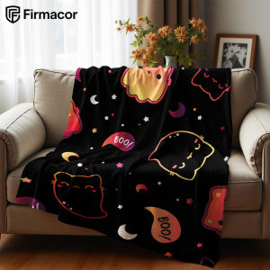 Gradient Cat Ghost Boo Night Cartoon Anime Print Flannel Blanket Soft Warm Throw for Kids Bedroom Sofa Christmas Office Car