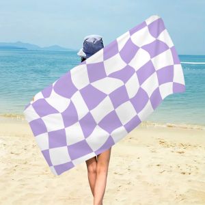 Wavy Black White Checkerboard Beach Towel Soft Quick Dry Absorbent Swim Towel Large Lightweight Portable Beach Blanket