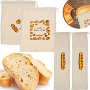【Taro Ball】Linen Bread Bags Reusable Drawstring Bag for Loaf Bread Storage Bag Linen Bread Bags for Baguette Kitchen Storage Bag