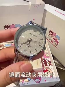 (36mm/With Box)100% Authentic Sanrio Hello Kitty Watch for Girls Waterproof Watches Quartz Watch Shockproof Quicksand Glass Mirror Design Birthday Gift Cinnamoroll 2361