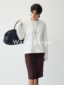 Soft Cotton Long Sleeve T-Shirt Womens Base Layer Roll Edge Comfortable Skin-Friendly Early Autumn Minimalist Style Pure Color