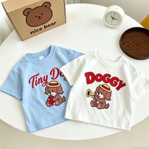 Bandai | White Blue T-shirt For Boys And Girls Short-sleeved Tops New Design Tees Round Neck Base Shirt Toddler Loose Casual Clothing