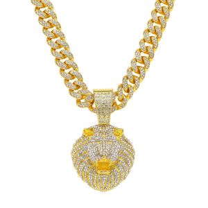Kemstone Mens Hiphop Bling Lion Head Pendant Necklace Full Diamond Zinc Alloy Chain Jewelry Gift