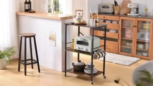 Rak Troli Rak Dapur Dengan Roda Terbuat Dari Kayu Solid Kokoh Dan Tahan Lama