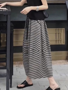 Fashion A-line Skirt With Slimming Wide Design Floral Grid